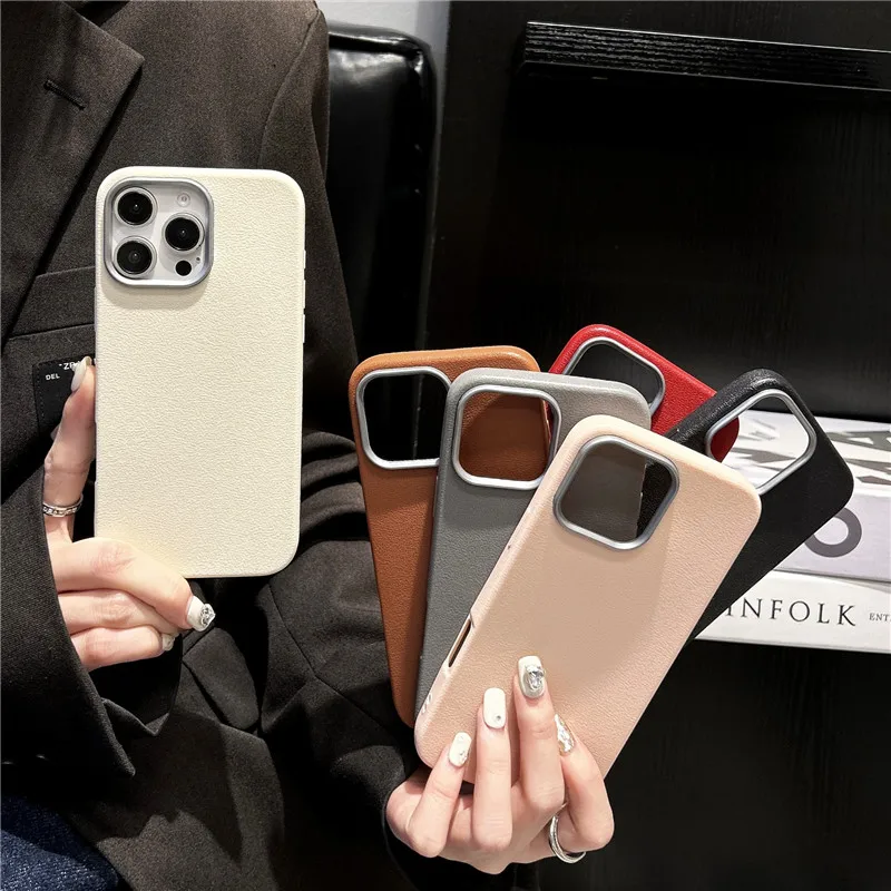 Leather Phone Case for iPhone 11 12 13 14 15 16 Pro Max Plus 14plus 16plus 15plus Commercial Lychee Skin Back Cover Funda