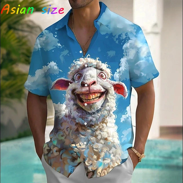 

Fashion Funny Cartoon Animals Hawaiian Shirt For Men Goat Monkey Graphic Hawaiian Shirts Short Sleeve Button Down Shirt Camisa