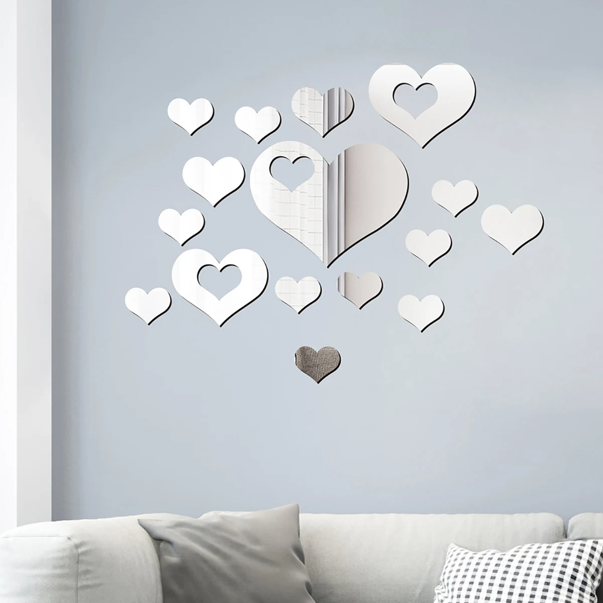 Removable Acrylic Mirror Setting Wall Sticker Love Heart Shape Stickers  Decal for Home Living Room Bedroom Decor