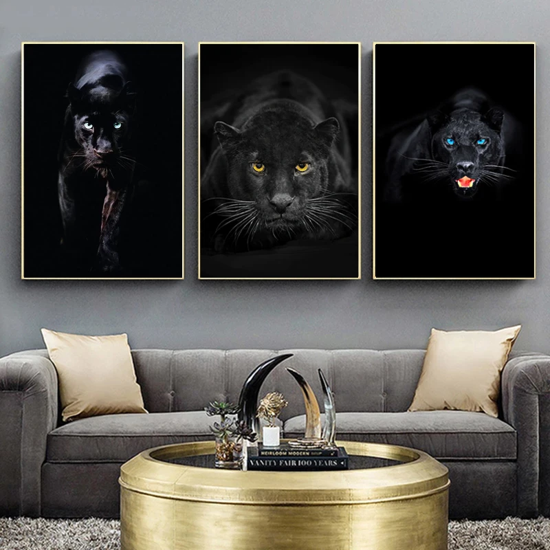 

Black Leopard Picture Print Animal Canvas Painting Panther Wall Art Posters， Modern Living Room Home Decoration， Cuadros