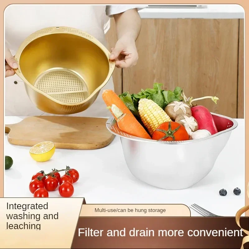 Rice Washer Strainer Bowl Stainless SteelRice Washing Bowl Rice Sieve Colander Fruit And Vegetable Strainer Kitchen Tools