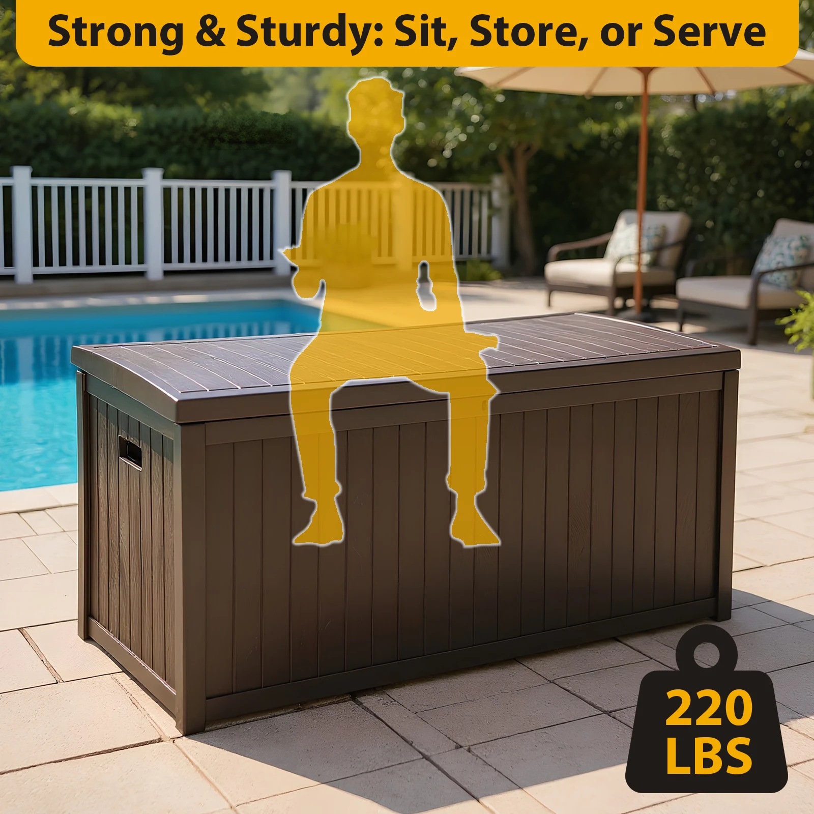

Outdoor Storage Box Lockable Storage Bin UV-Resistant for Pool and Garden Accessories
