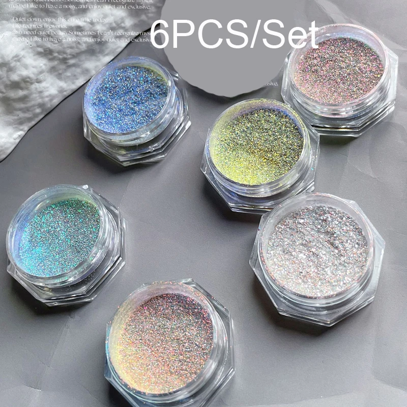 

6 Jars/set Super Sparkle Metallic Pigment Powder Diamond Flash Jewelry Accessories Nail Ultra Fine Glitter Manicure Decor