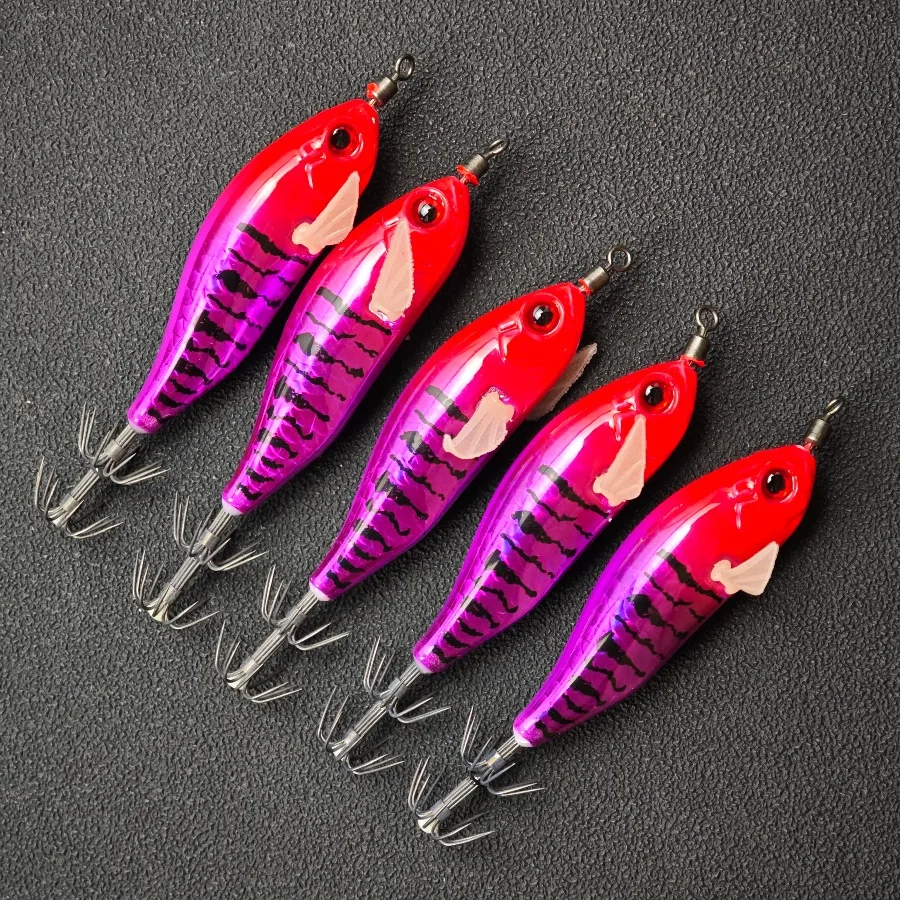 5 Stück Laser Squid Jig Egi 8cm Leuchtender Garnelen-Angelköder UV-Leuchtender Tintenfisch-Künstlicher Hartköder für Meeresangelzubehör – Detail 2