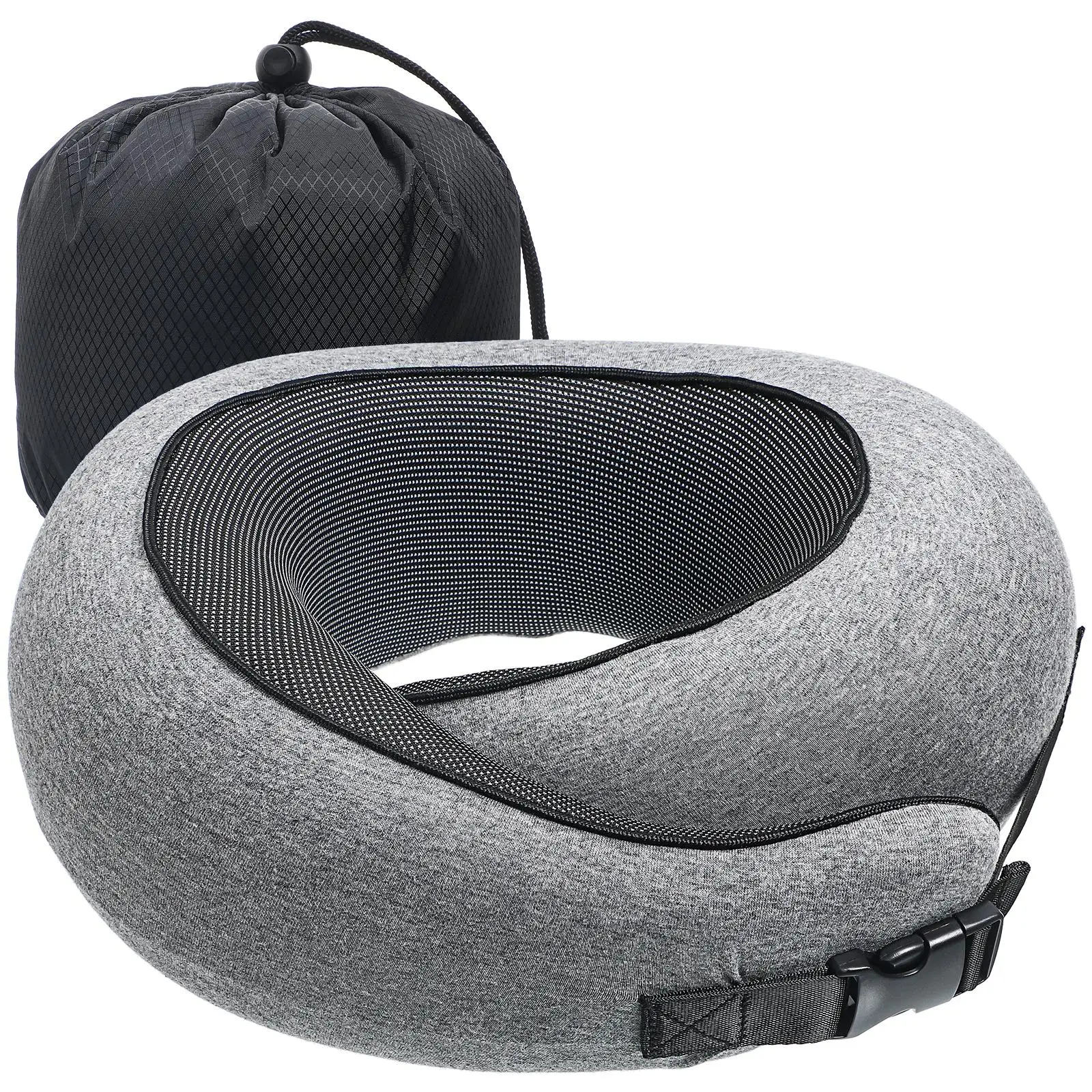 

Travel Pillow Airplane Portable Car Small Neck Grey Memory Foam U-shaped Adjustable Straps Ergonomic Design Comfortable Material