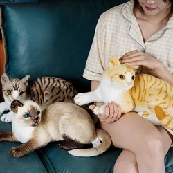 25cm/9.84in Cat Plush Toys Prone Posture Cat Doll Plushies Simulation Streak Cat Plush Toy Birthday Holiday Gift Kids Room Decor