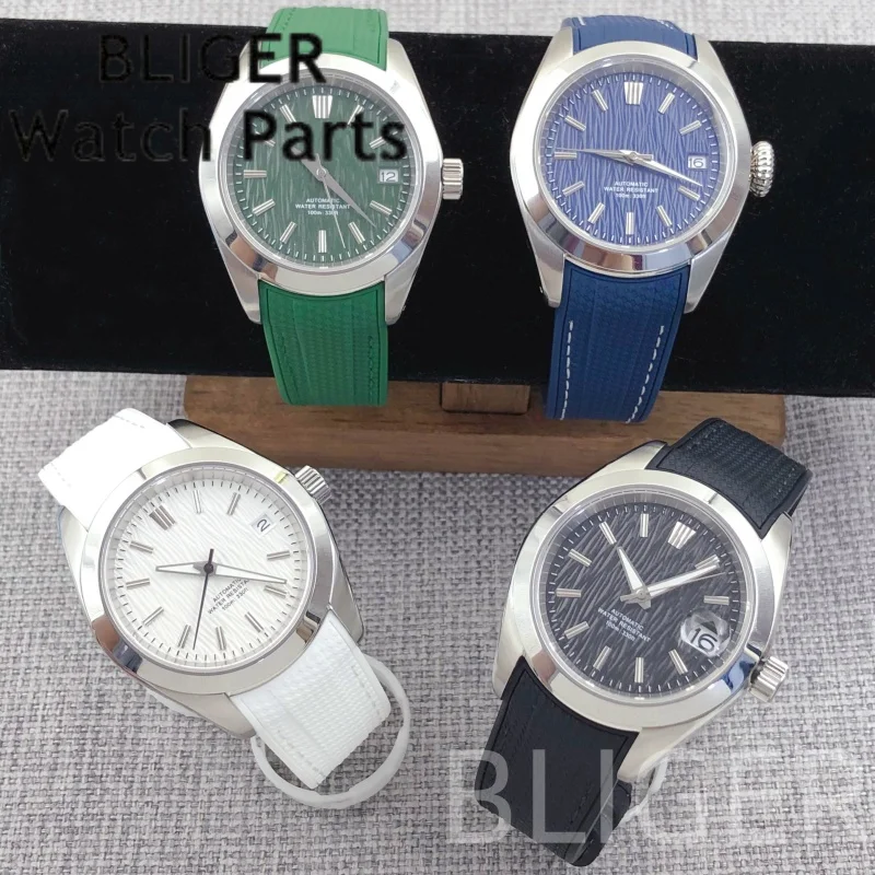 

BLIGER 38 мм мужские 10ATM механические часы для дайвинга NH35A с сапфировым стеклом и узором коры, циферблат, наклонный безель, резиновый ремешок, часы для мужчин