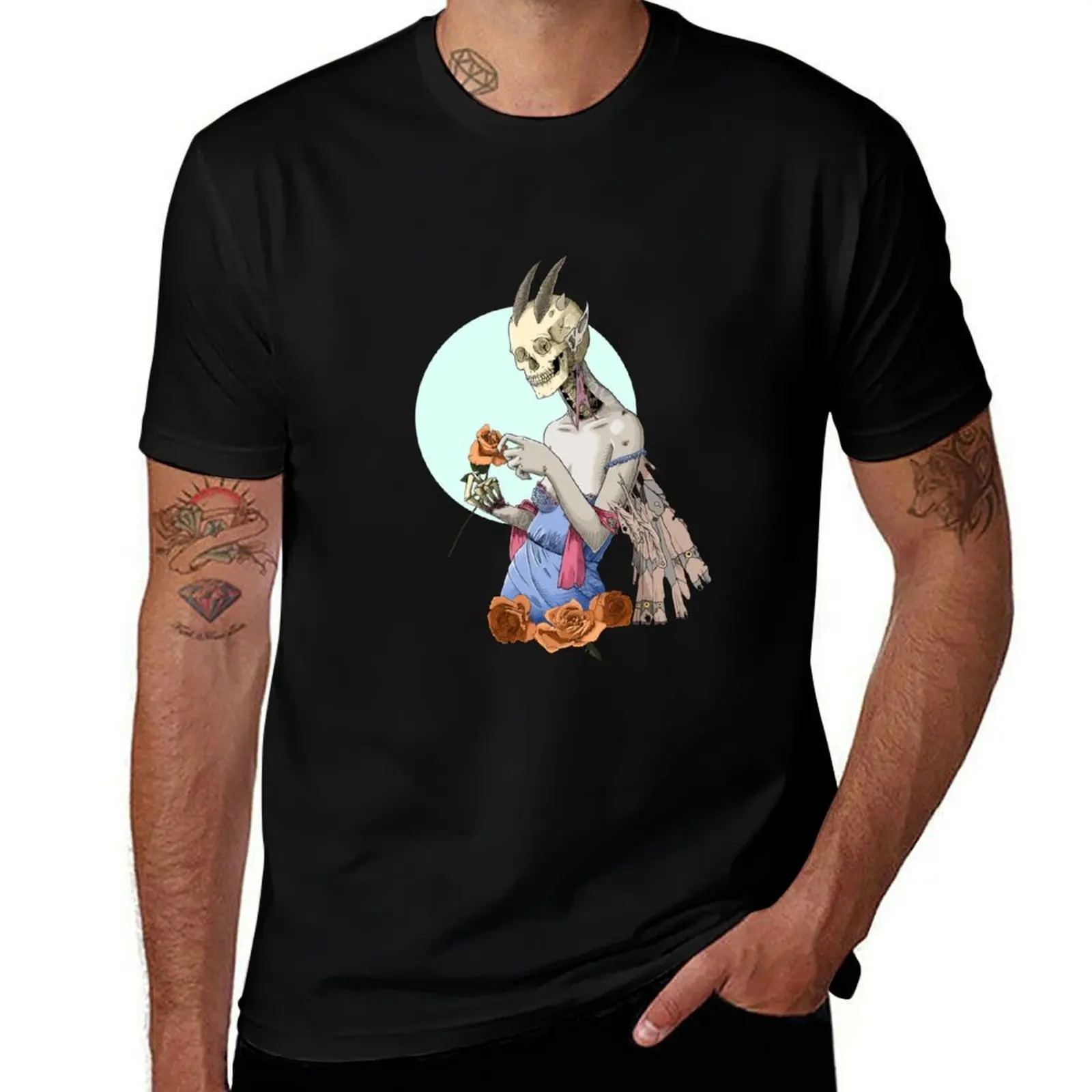 Momento Mori- Pastel Grunge Fairycore Skeleton and Flowers T-Shirt Fashion Letter Print T-Shirt