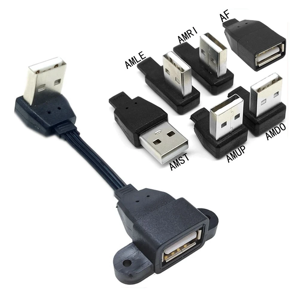 Cabo de dados USB com macho para fêmea com orelha, cotovelo 2.0, cabo de dados com parafuso buraco, pode ser fixo, 5cm-1m