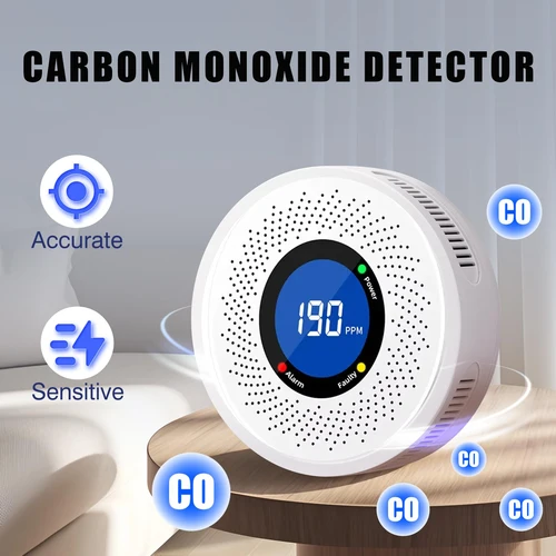Detector inteligente de monóxido de carbono con pantalla LCD grande, alarma de Detector de CO doméstico con batería reemplazable para el hogar y la cocina