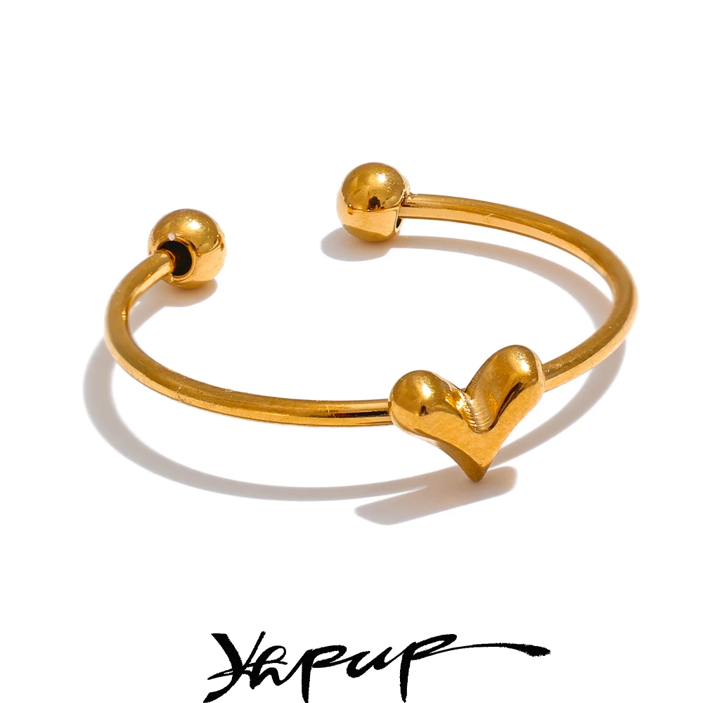 Yhpup Minimalist Stainless Steel Cast Heart Love Thin Open Ring 18K Gold Color Plated Stylish Charm Jewelry Bijoux Femme Gift