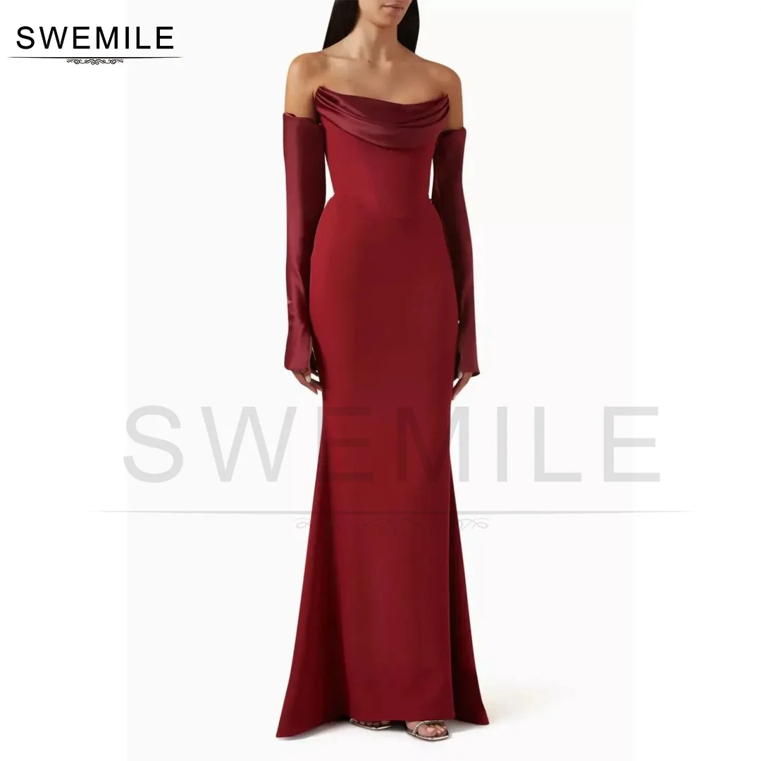 SWEMILE Mermaid Strapless Floor-Length Long Sleeves Zipper Up Prom Dresses Wedding Party Dress Elegant And Beautiful Dresses