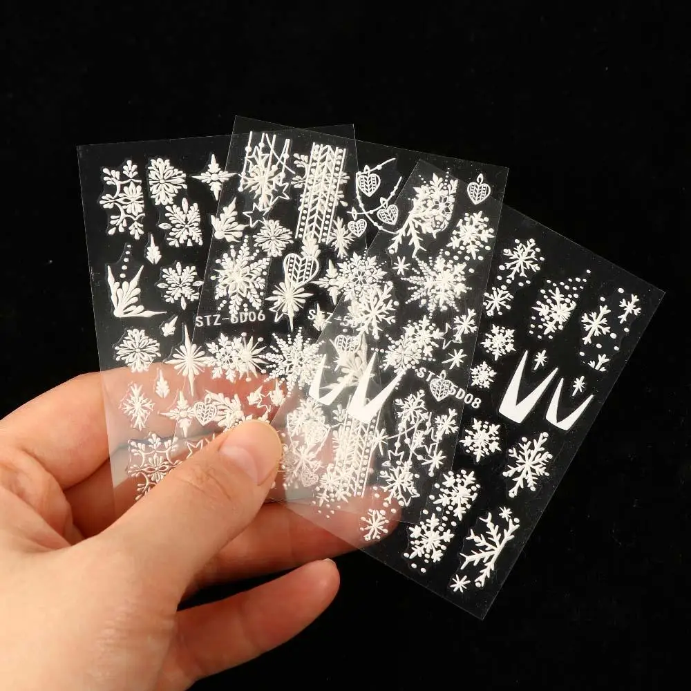 Relief Christmas Embossed White Snow Nail Art Stickers Manicure Design 5D Nail Decals DIY Nail Art Decoration