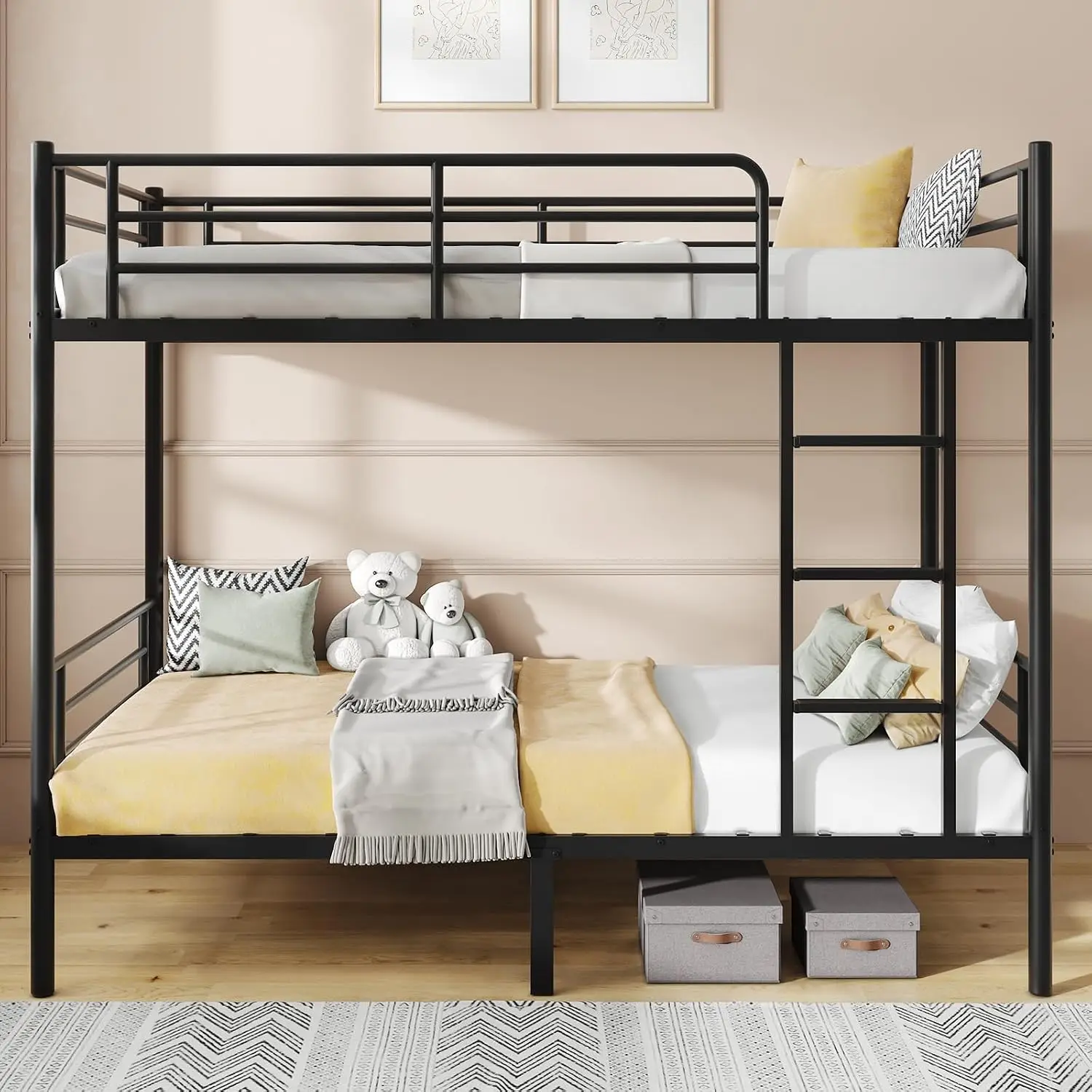 Bunk Bed Twin Over Twin with Ladders and Guardrail,Metal Bunk Bed Frame | Heavy Duty Metal Bunk Beds,400 lbs, Customized
