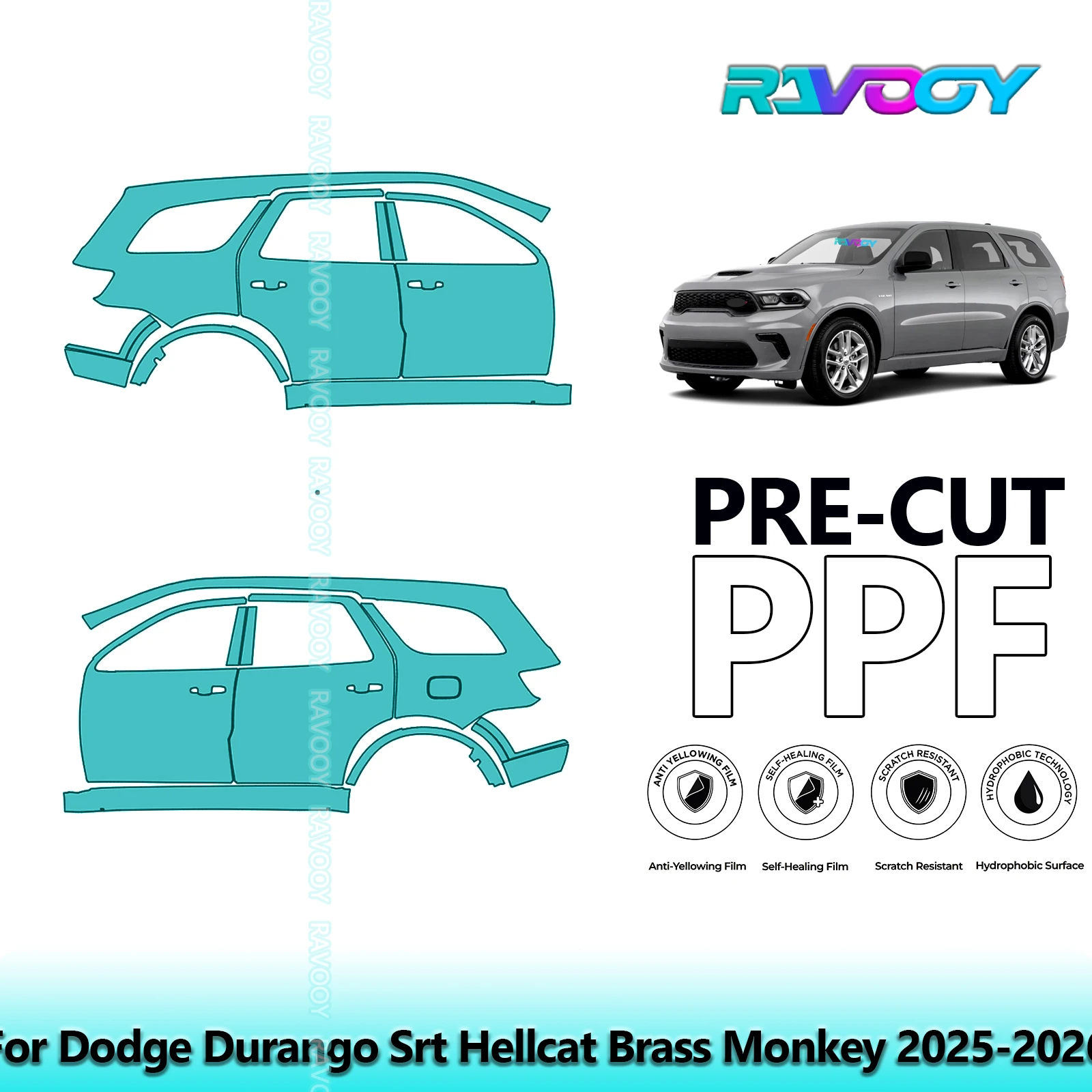 

For Dodge Durango Srt Hellcat Brass Monkey 2025-2026 8.5mil Pre-Cut PPF Door & A/B Pillar Kit TPU Paint Protection Film Set