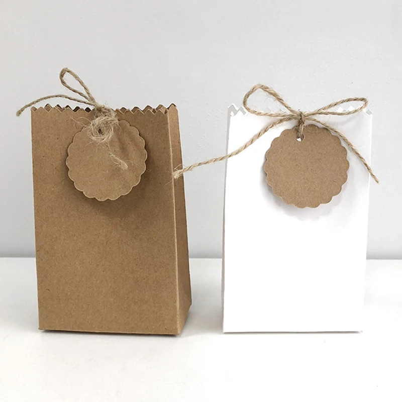 

10pcs Kraft Paper Candy Boxes With Tags Wedding Favors Chocolate Gifts Packaging Bags For Guest Birthday Party Decor Baby Shower