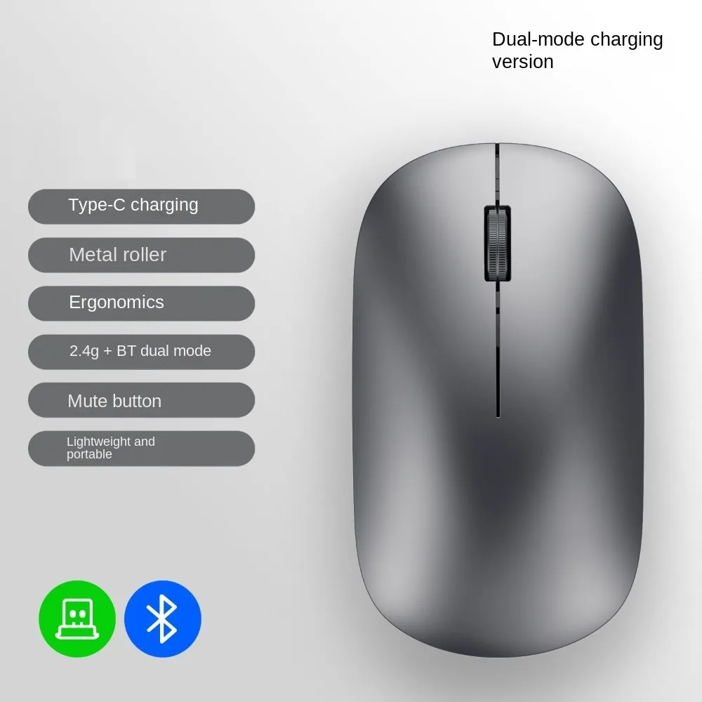 

2.4Ghz+BT Wireless Mouse Colorful Type-c Computer Silent Mouse Lightweight Dual-mode Bluetooth Gaming Mouse PC/Laptop