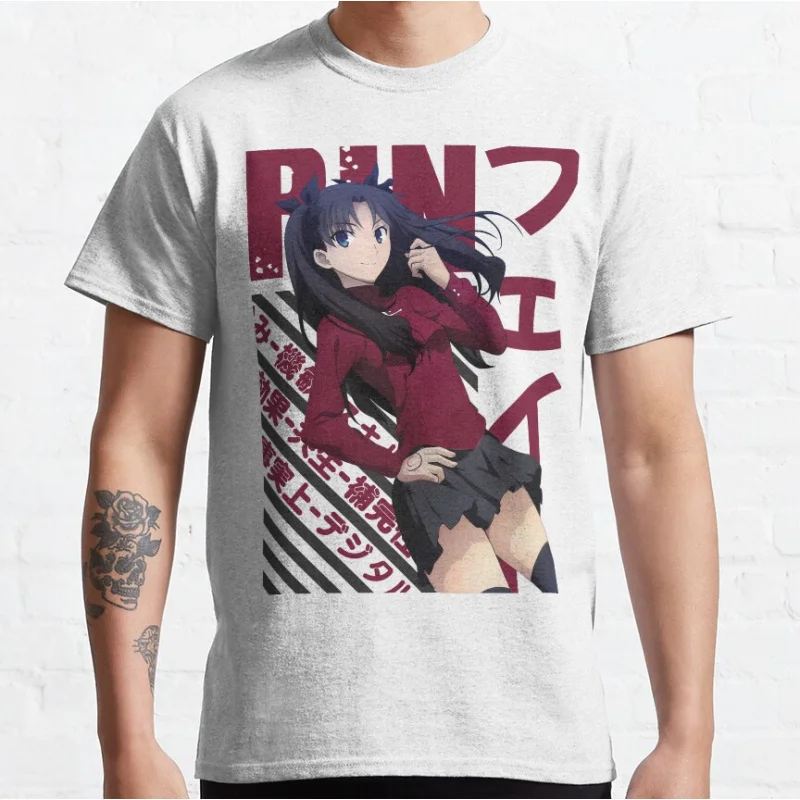 

Cute Anime Rin Toosaka # 05 kawaii video game Fate stay night Short-sleeve crewneck T-shirt for men large size Adult Tops S-6xl