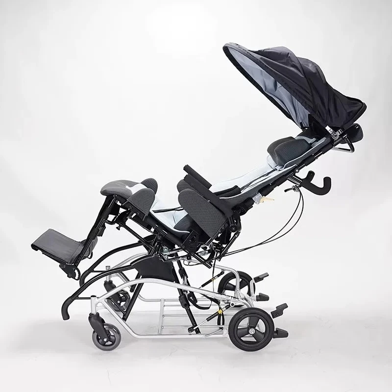 Children's wheelchair is folded and light to lie down