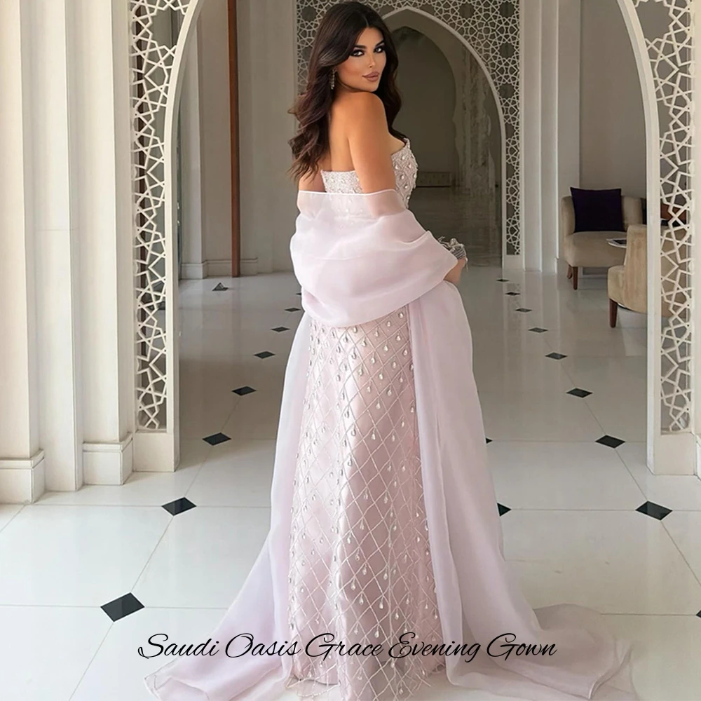 Elegant Mermaid Organza Celebrity Gowns with Shawl Strapless Sleeveless Customized Prom Dress Delicate Crystal Evening Dress image 2
