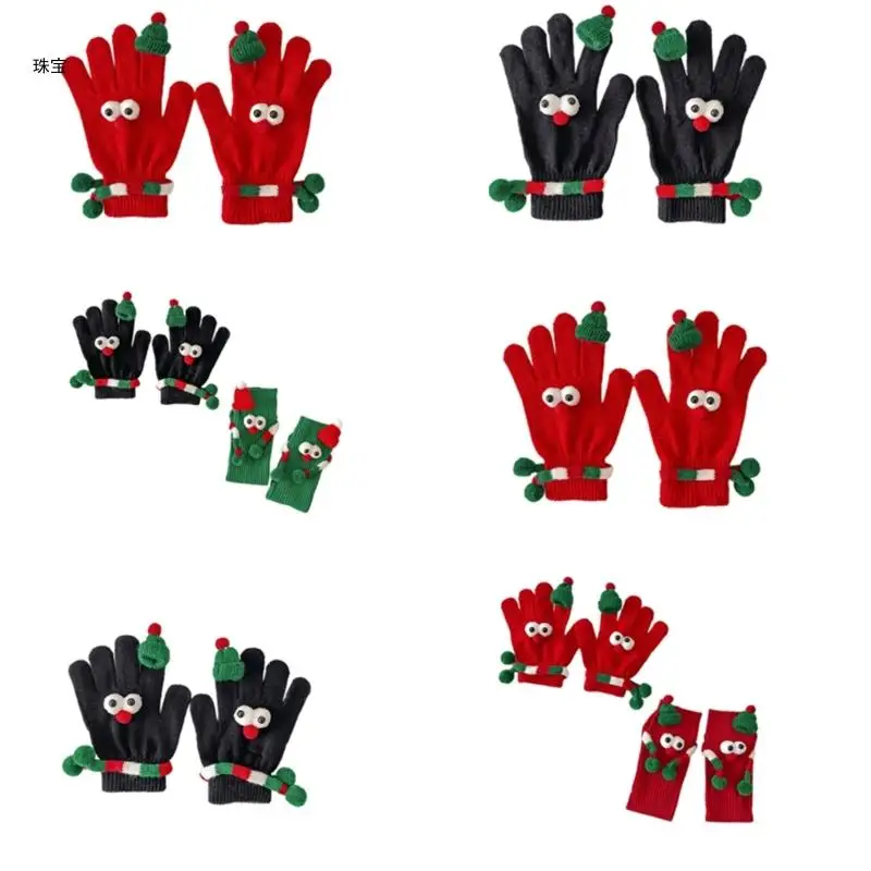 

X5QE Holiday Theme Santa Hat Gloves Flexible Screen Touch Handwear Knitted Gloves