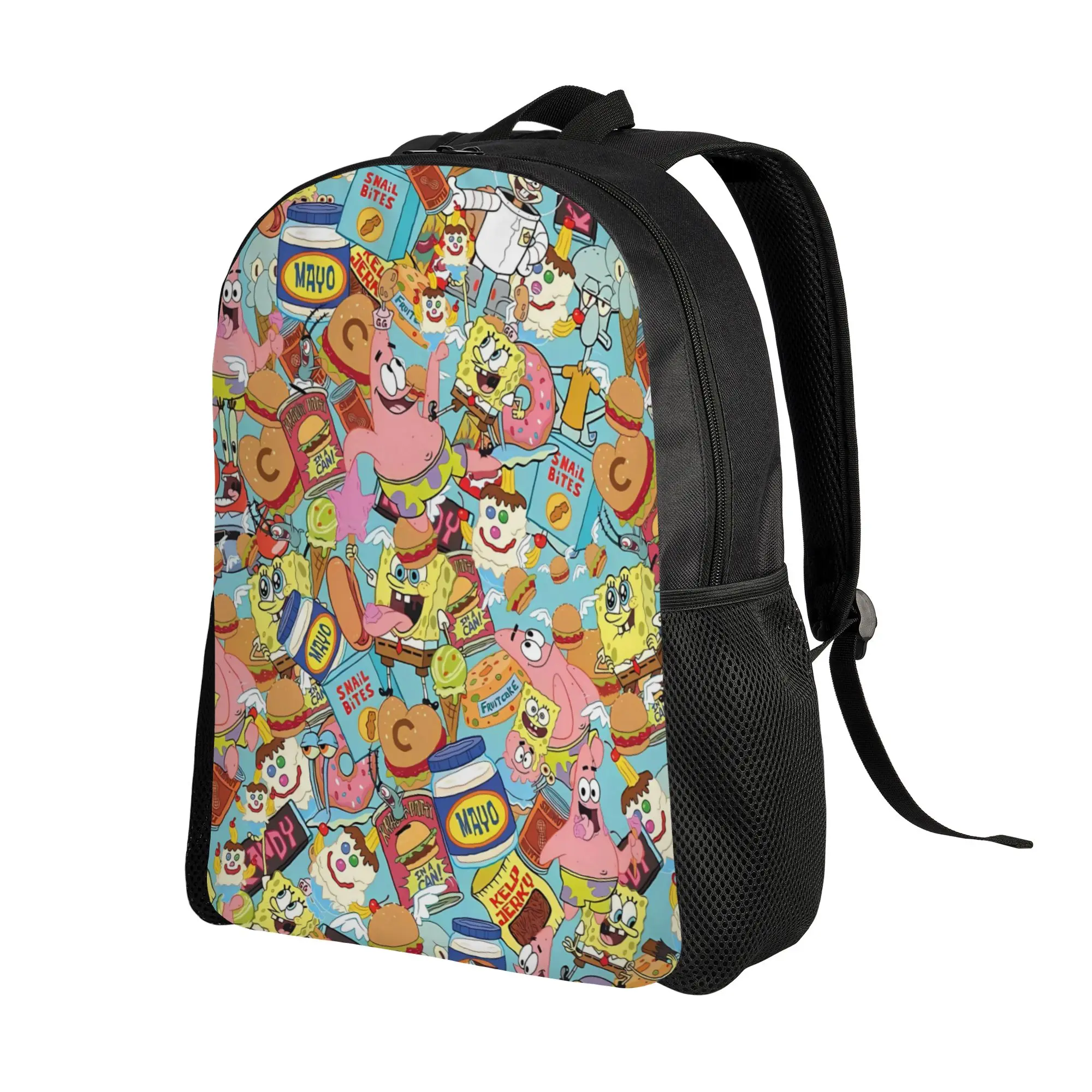 S-SpongeBobed Mixed All Character Chaos Mash Backpack  Daily Backpacks Male High Quality Print School Bags Streetwear Rucksack