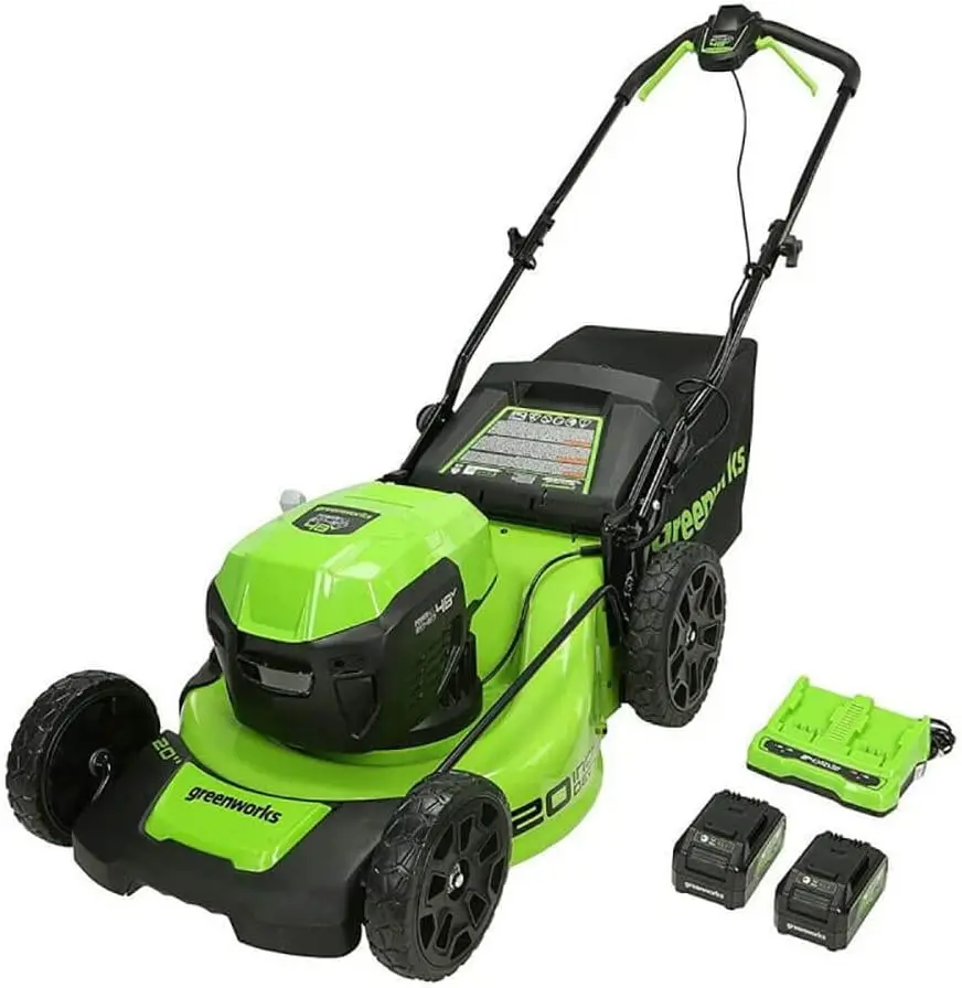 

Greenworks 48V (2 x 24V) 20" Brushless Cordless (Push) Lawn Mower (LED Headlight), (2) 4.0Ah Batteries and Dual Port Rapid