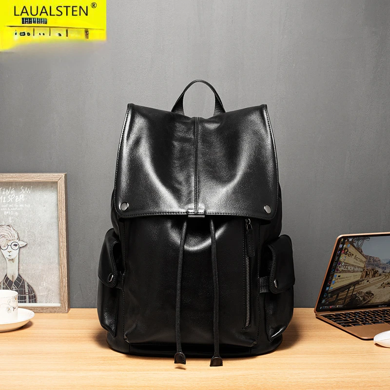 Men's Genuine Leather Backpack, Top Layer Cowhide Business Laptop Bag, Large Capacity Travel Daypack, Fashion Casual School Bag
