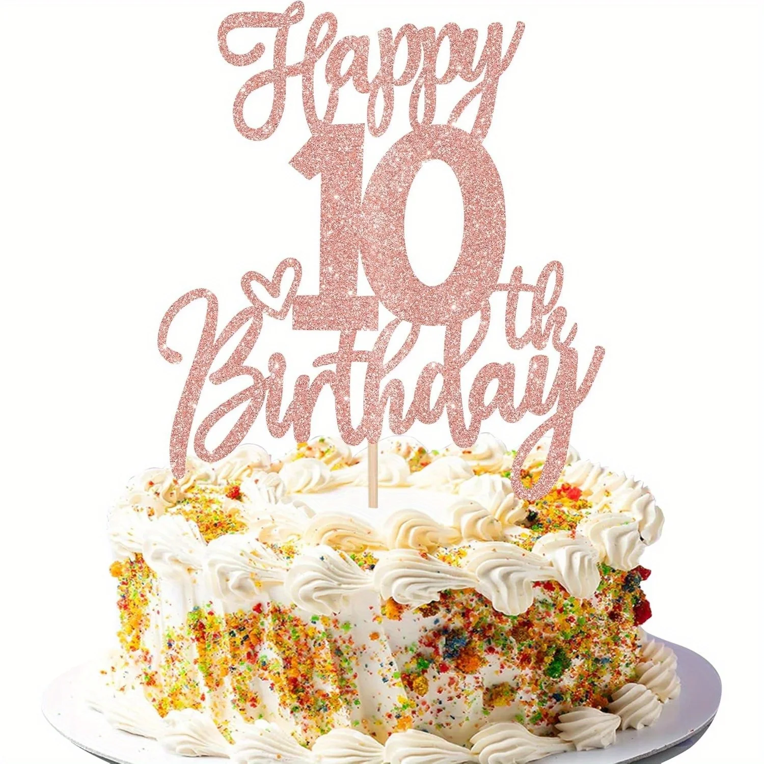 1 PCS Rose Gold Sparkle Happy 10th Birthday Cake Topper - Cheers to 10 Years Ten Hello 10 Cake Decoration-Kids Birthday Party