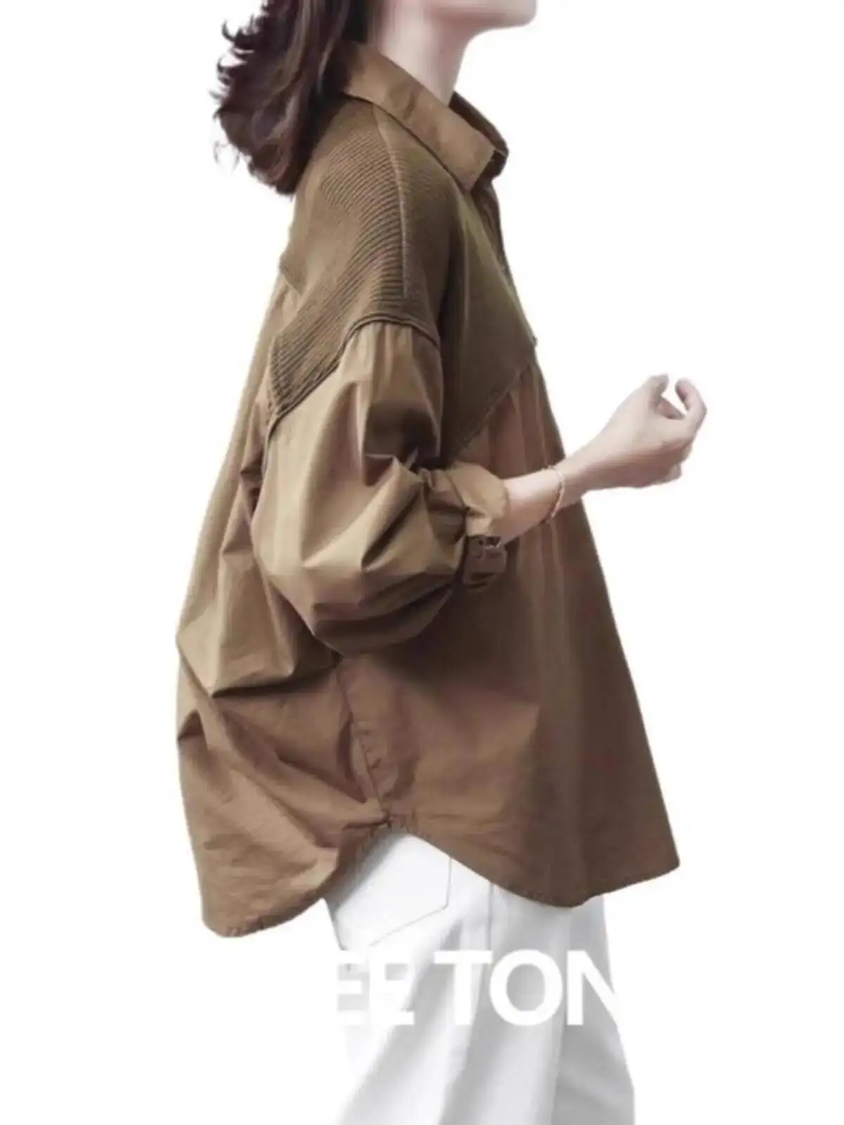 Women Shirts Vintage Patchwork Shirt Jacket For Women Long Sleeve Loose Versatile Collared Blouse Export Style Top