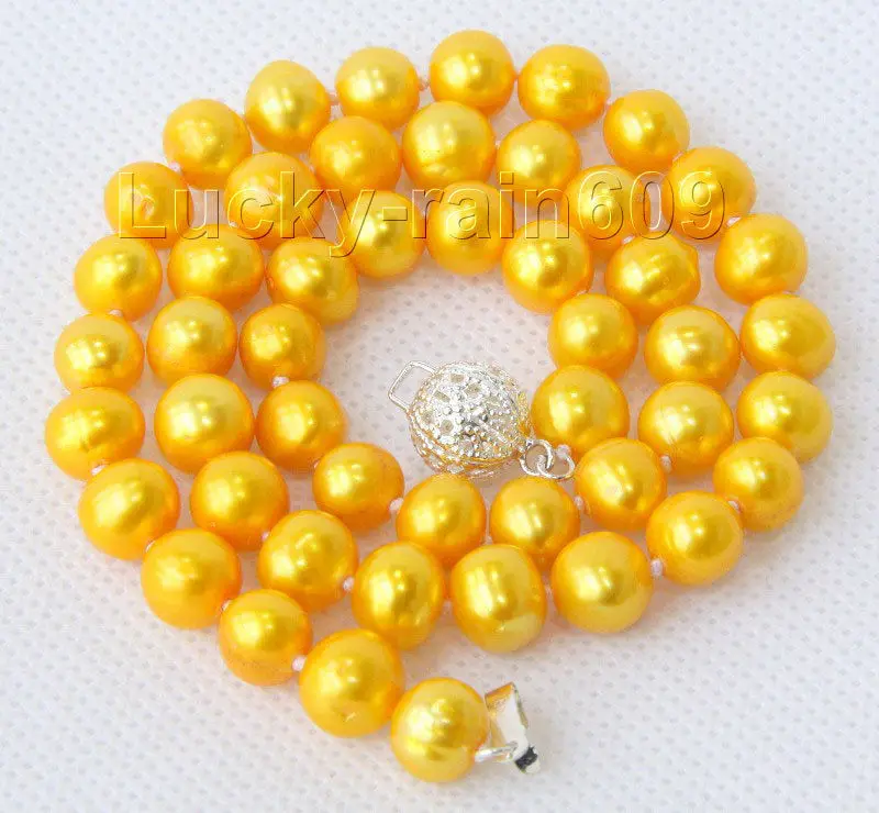 

Genuine 45cm 8-9mm round yellow Freshwater pearls necklace clasp