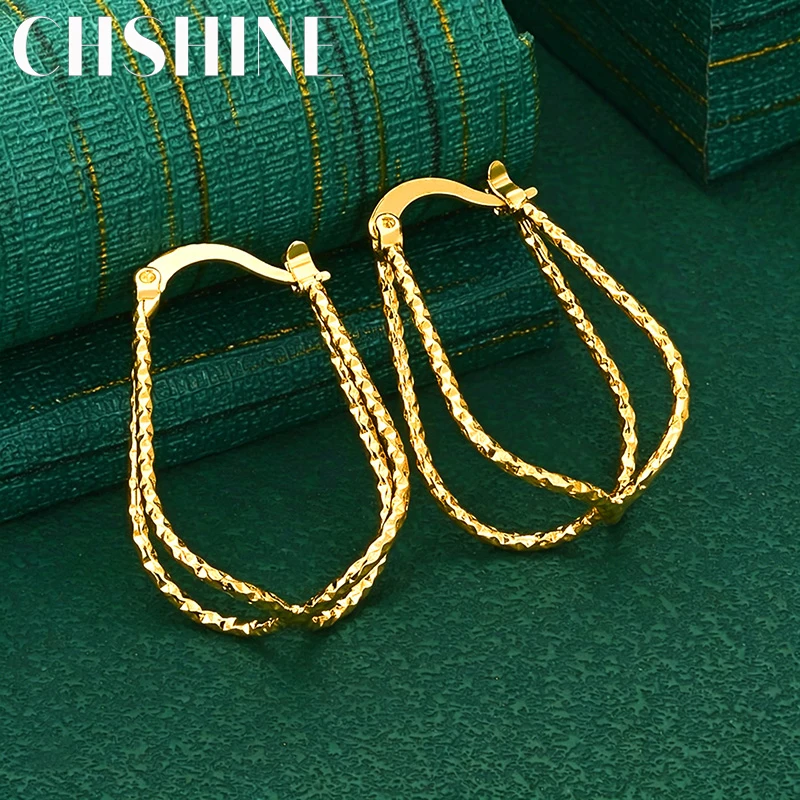 925 Sterling Silver 18K Gold Double Twisted Teardrop Hoop Earrings for Women Textured Fashion Charm Wedding Party Jewelry
