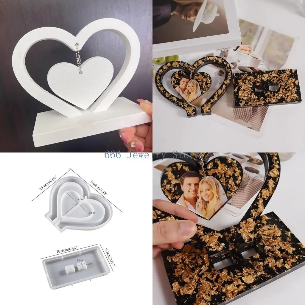 

F2TD Love Heart Photo Ramame Силиконовая плесень DIY Craft Epoxy Laste Casting Lornament