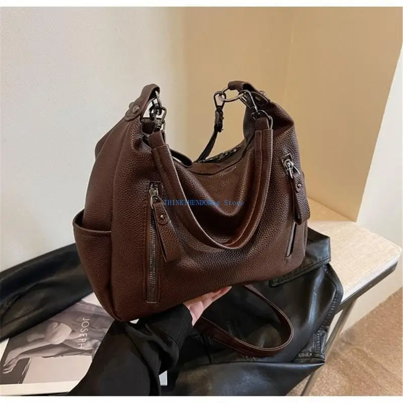 

63HC Crossbody Bag Versatile Shoulder Bag Solid Color Large Capacity Bag