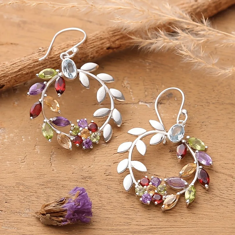 Luxury Sparkling Colored Synthetic Zirconia Wreath Hook Earrings for Women Elegant Fashion Banquet Anniversary Fine Jewelry Gift