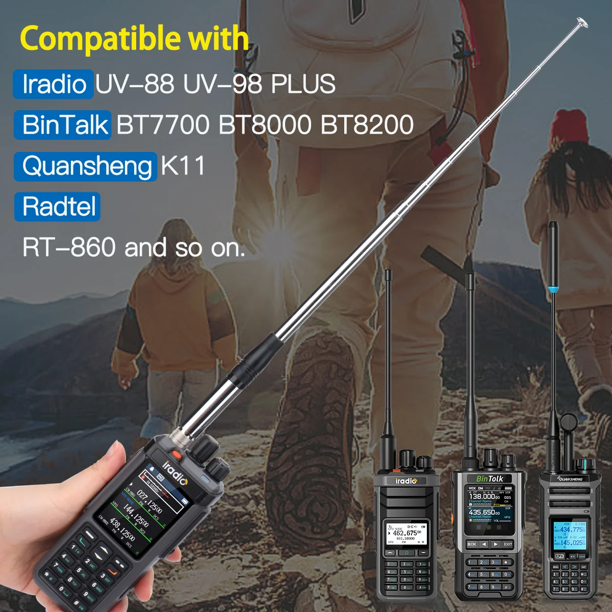 27MHz SMA-أنثى هوائي راديو CB تلسكوبي لـ Quansheng TK11 Radtel RT-880 Iradio UV-98 PLUS BinTolk BT8200 اسلكية تخاطب