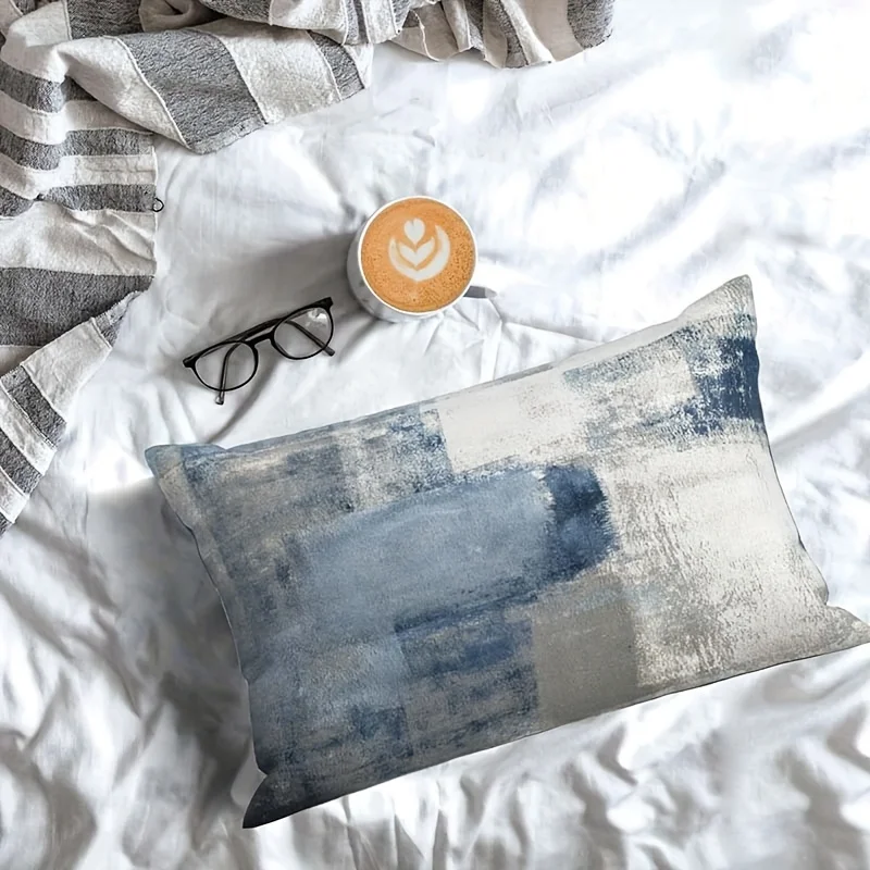 1pc Blue Gray Abstract Watercolor Lumbar Pillow Cover, Suitable for Sofa,Bedroom,Living Room,Study, Texture Gift for Art Lovers.