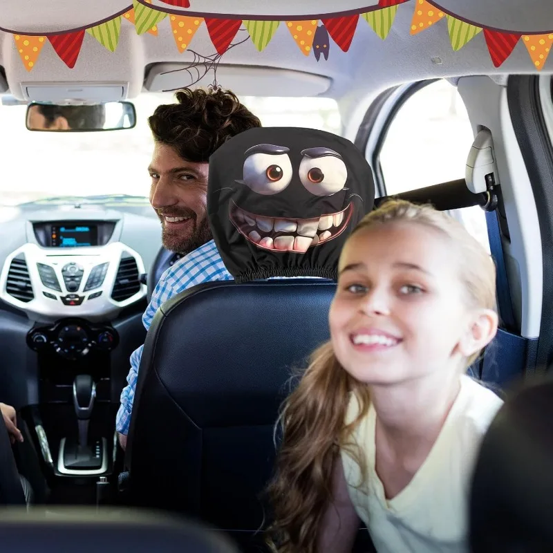 Funny Car Seat Headrest Cover, Halloween Elastic Car Seat Headrest Protector, Humorous Human Face Mask for Vehicle Truck Van