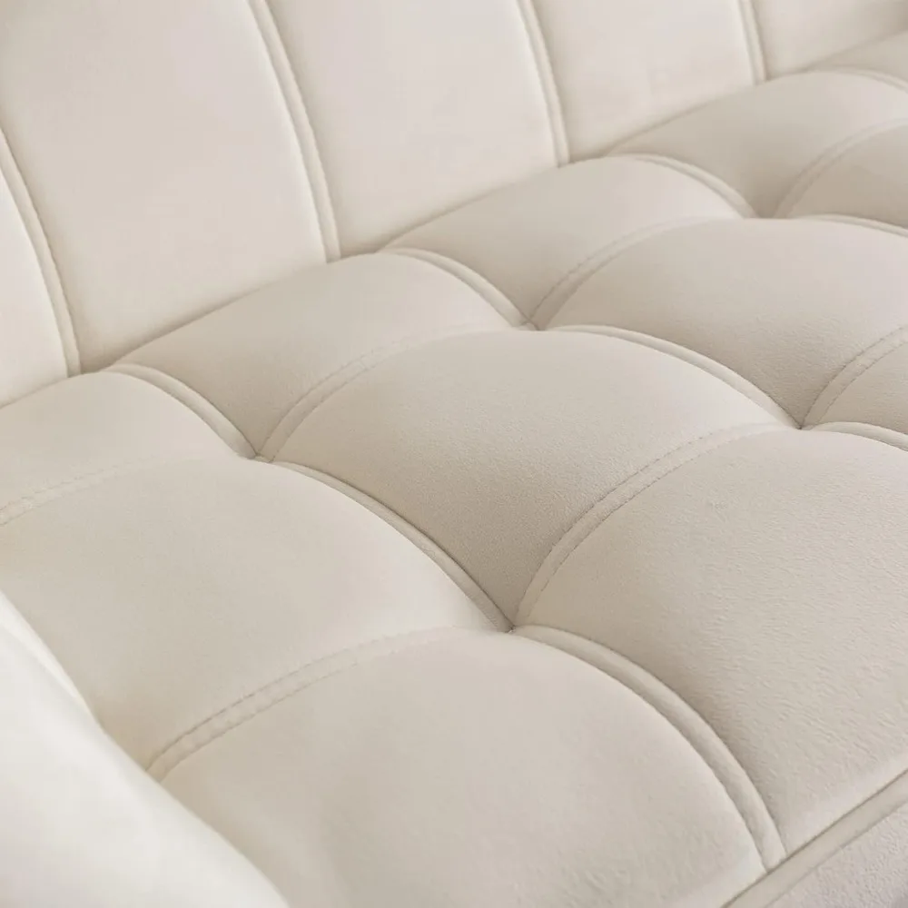 مقعد حب صغير مقاس 48 بوصة للمساحات الصغيرة، أريكة شيربا الصغيرة الحديثة بمقعدين من المخمل مع ظهر مبطن وأرجل ذهبية #5