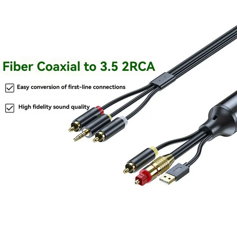 DT21 Digital Optical to Analog 3.5mm AUX Audio Cable Optical to 2RCA Adapter Coaxial to Stereo L/R 3M