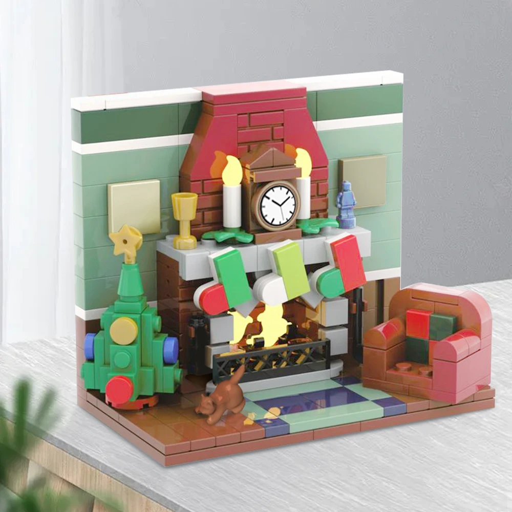 MOC Winter Countryside Christmas Decorate Building Block Set Christmas Cabin Coffee Cart Hot Drinks Christma series Kid Toy Gift