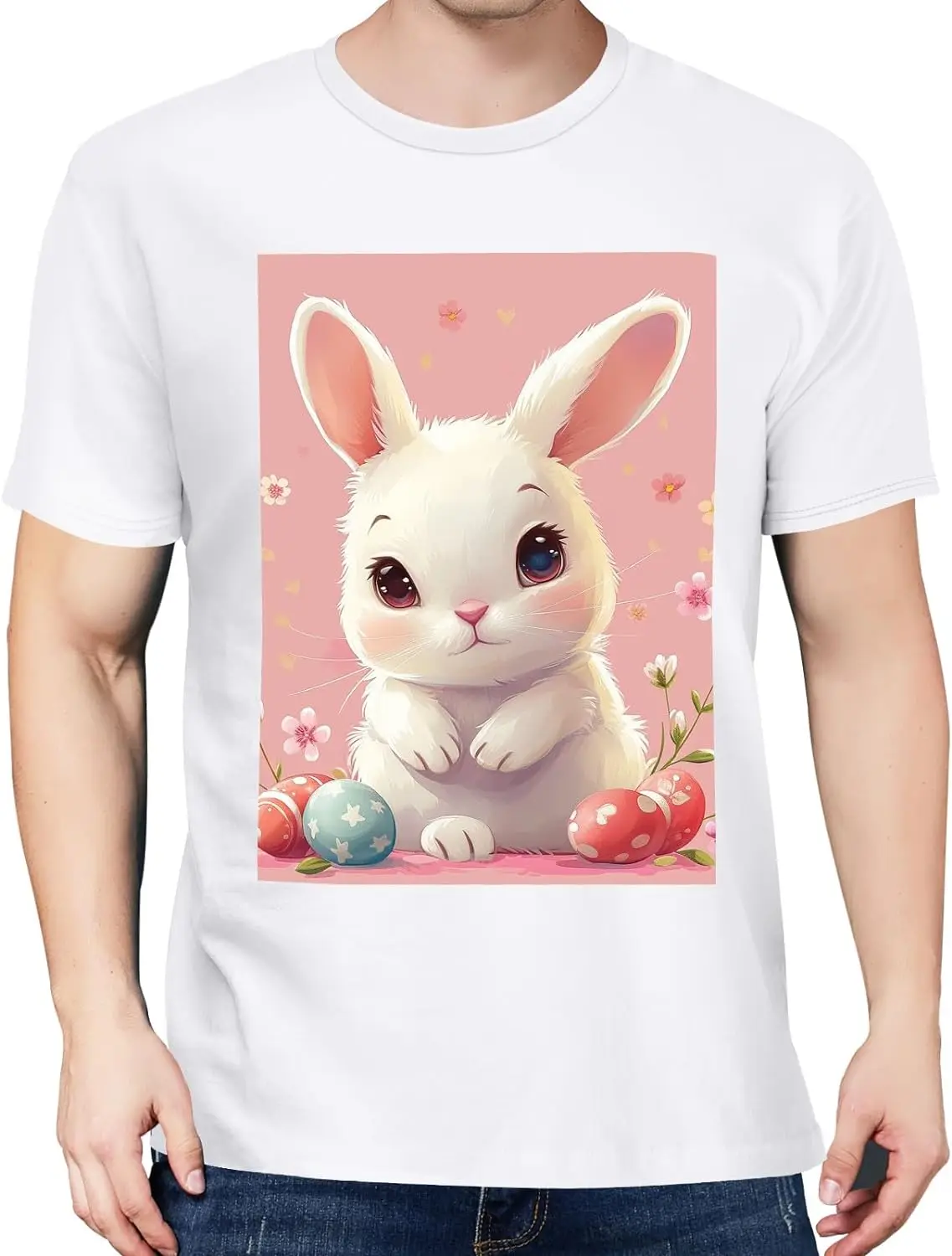 Easter Mens Black T-Shirts Short Sleeve Crew Neck Women T-Shirt Loose Fit Soft Tees for Men Lightweight X-Small