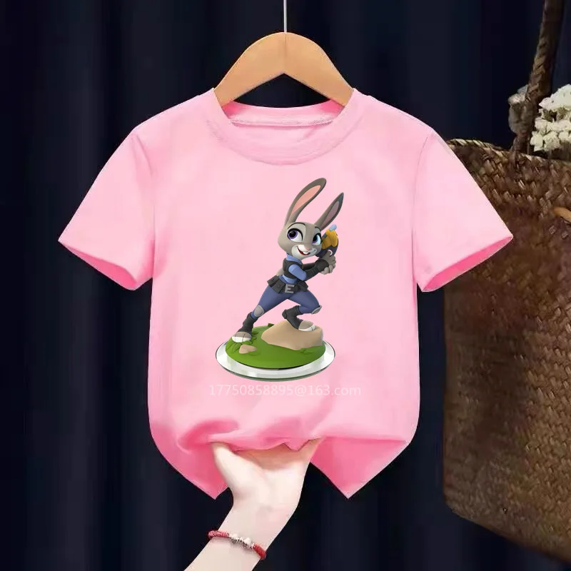 Summer Disney Zootopia Nick Judy Couple Cotton T Shirt boys girl Short Sleeve Boys Girls Kids Polyester Tee Clothes Children