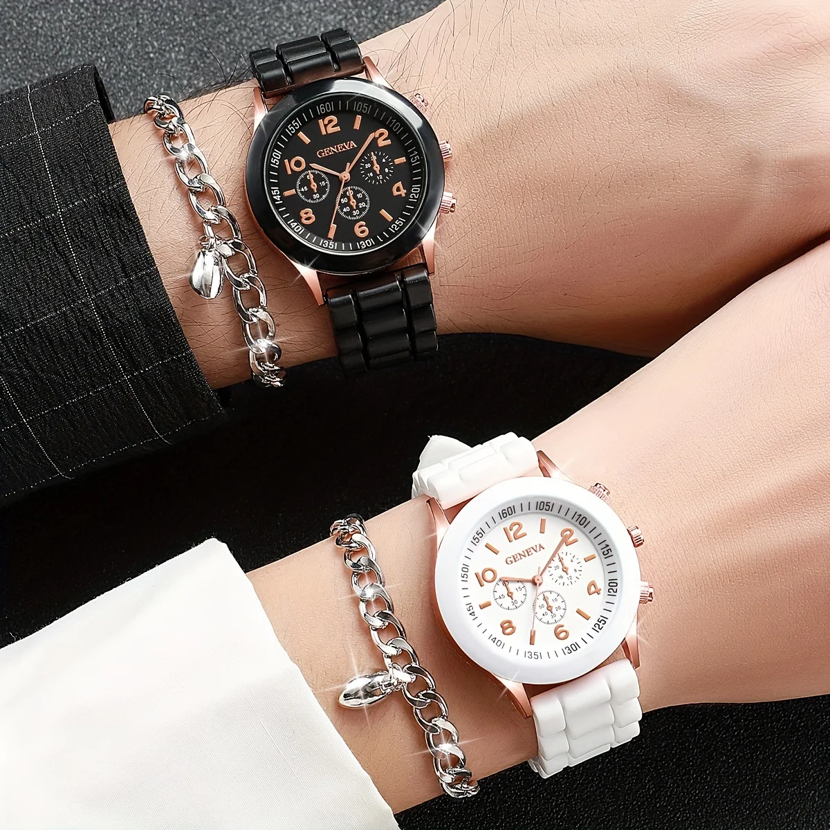 4 Piece Luxury Couple Watch For Women, Silicone Watch Strap For Women, Fashionable And Versatile Temperament Quartz Watch