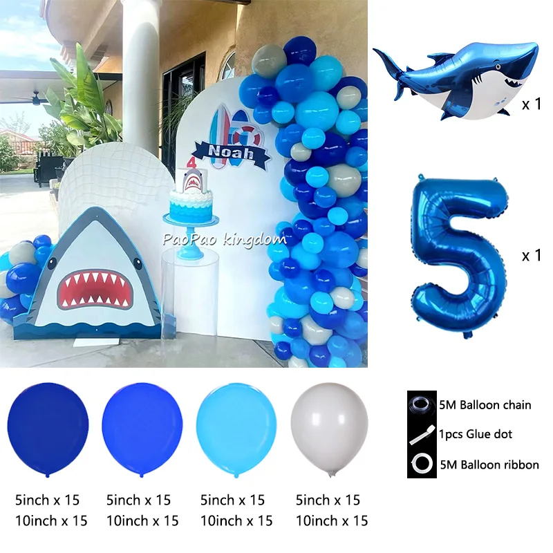 Ocean themed shark dolphin aluminum film arched balloon chain children's birthday party decoration scene view 6