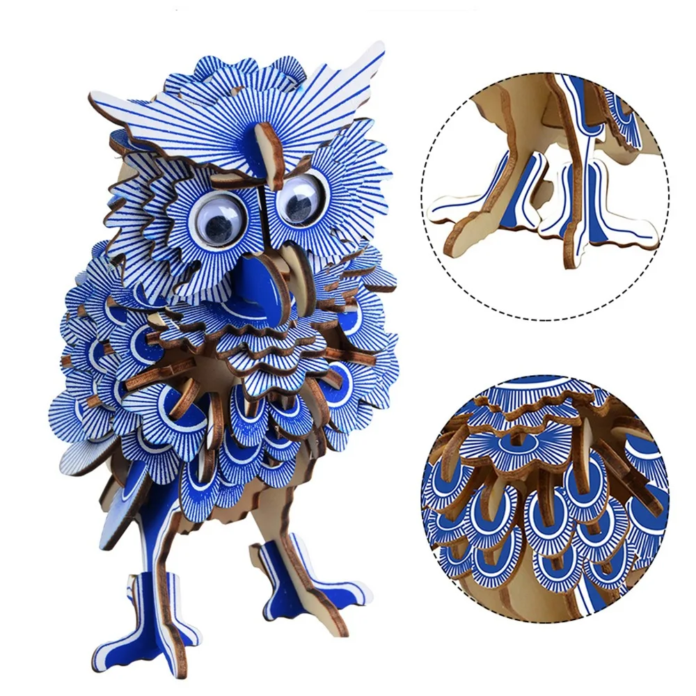 Creative Assembly Required Wooden Owl Puzzle Educational Craft Jigsaw Puzzle Wooden Assembly Model 3D Puzzle Toy STEM Learning