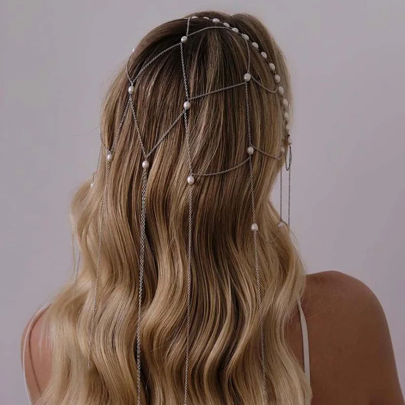 

Цепочка для волос с жемчужной кисточкой, легкая роскошная сетка, свадебные аксессуары для волос, аксессуары премиум-класса, женская повязка на голову