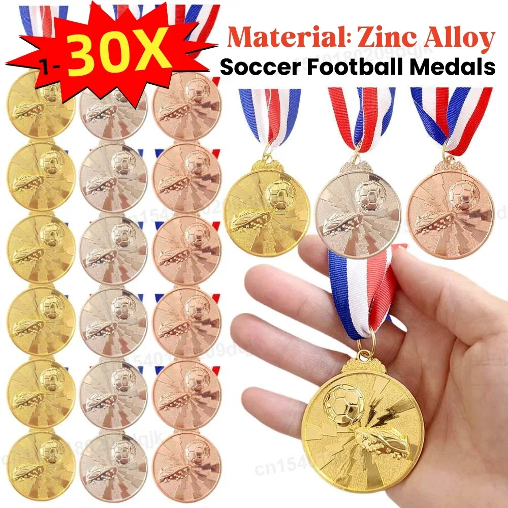 1-30PCS Zinc Alloy Award Medals Gold Silver Bronze Prizes Award Soccer Football Medals for Championship Sports Competition
