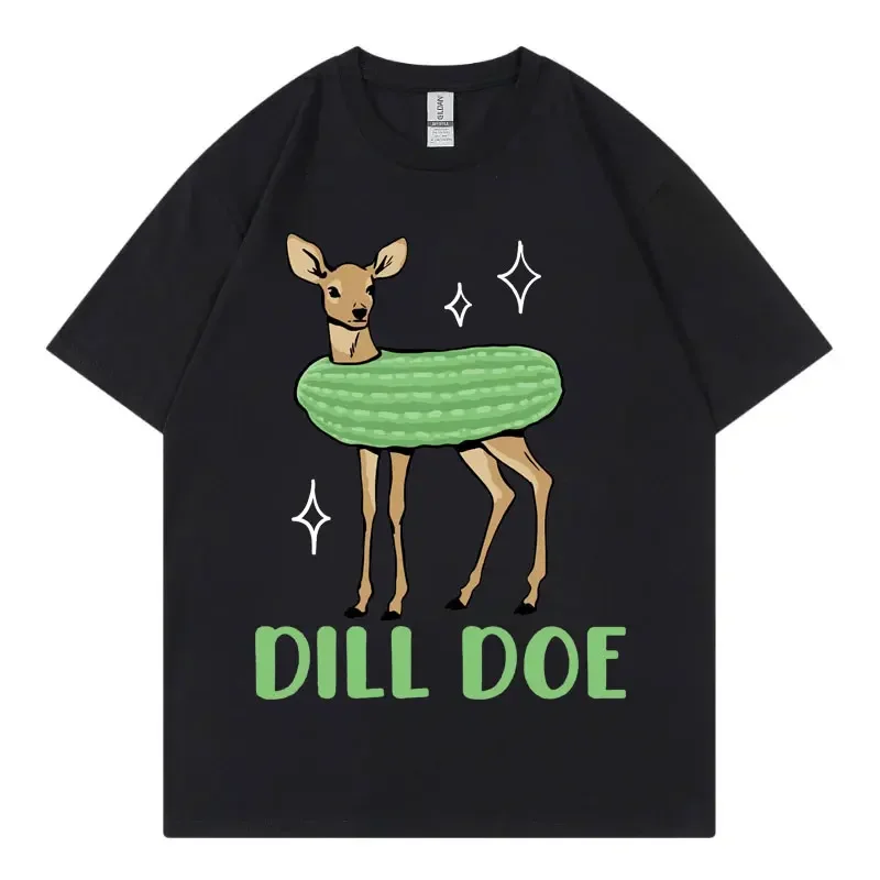 

Men's Dill DOE humorous pattern printed 100% pure cotton short-sleeved T-shirt, high-quality streetwear top