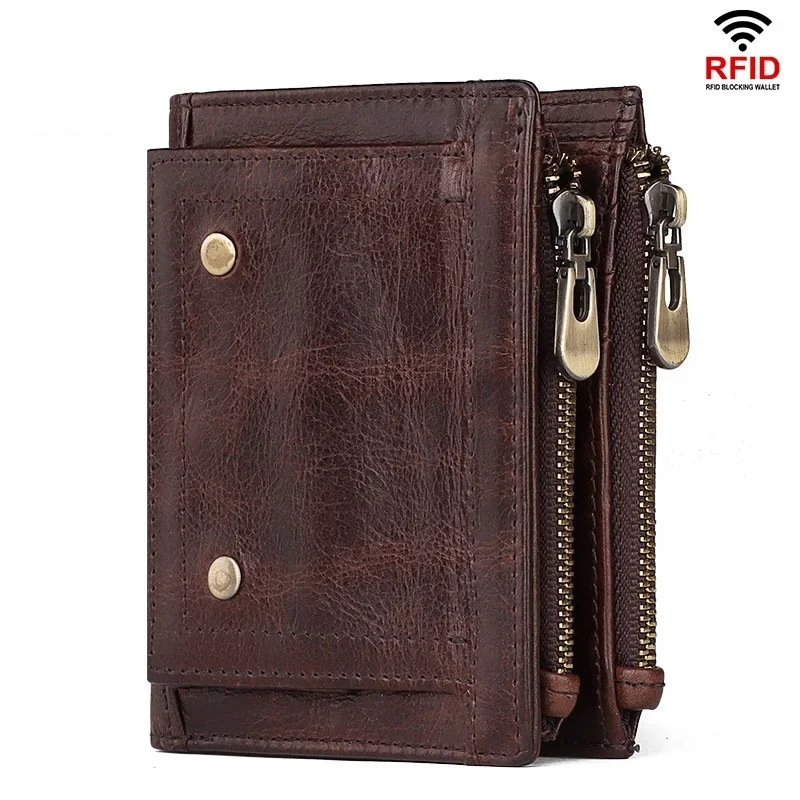 

Short Wallet for Men with RFID Block Genuine Leather Male Wallets Cowskin Cards Holder Coin Pocket Clutch Multi-functional Purse